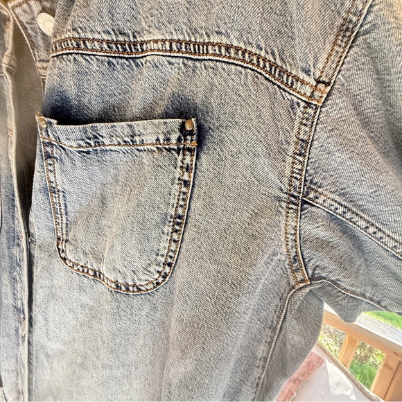 PILCRO women’s distressed Draped Denim Oversized Duster Jacket Button-Up - Picture 6 of 16